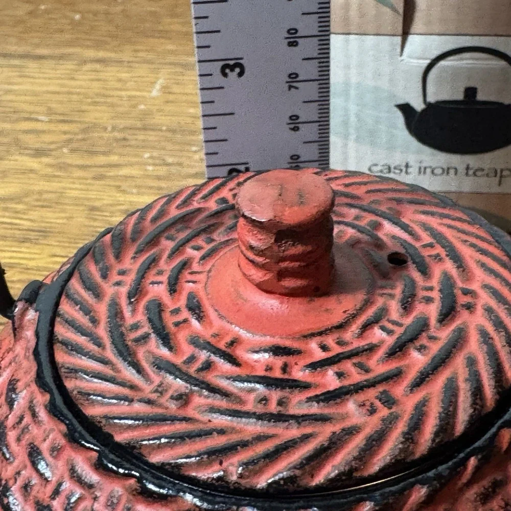 Hues N Brews Red Cast Iron Teapot Tea Kettle Infuser Basket New In Box